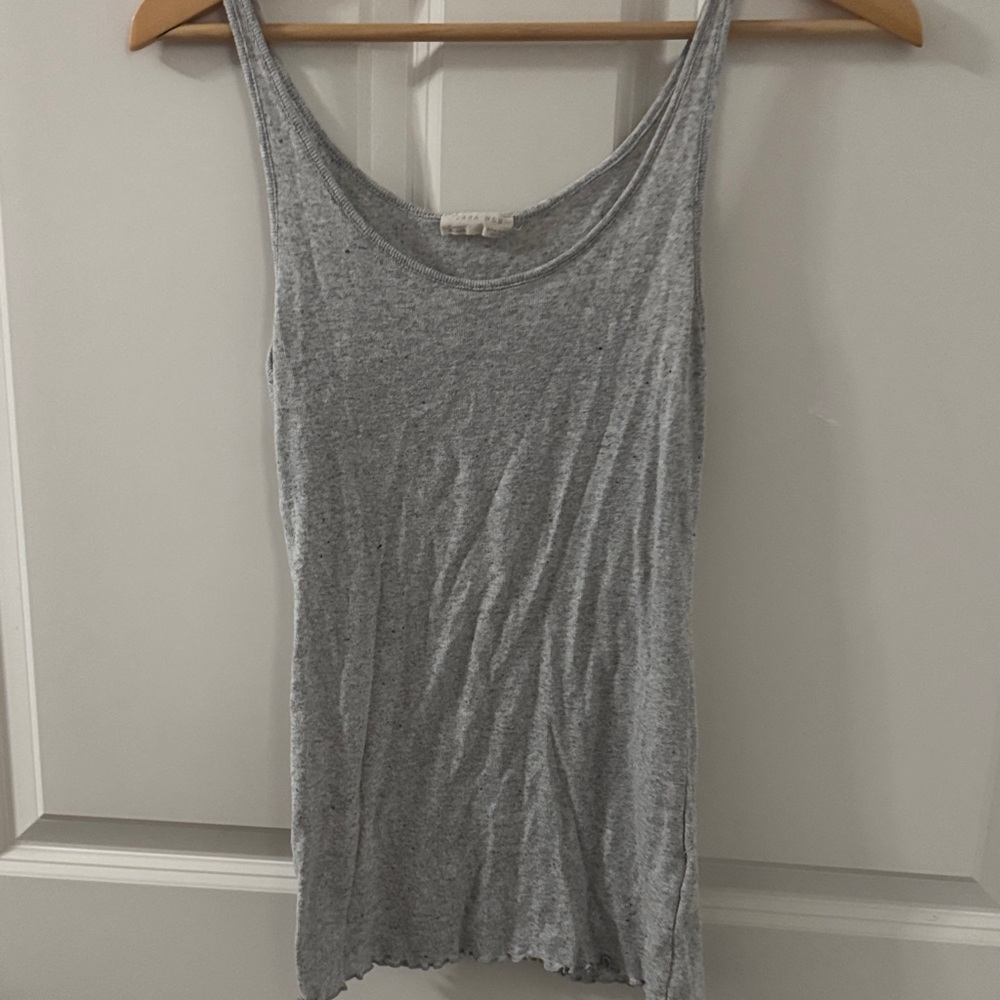 Zara Light Gray Ribbed Scoop Neck Tank Top